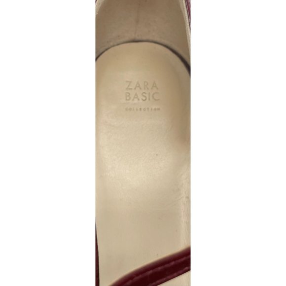 Zara Women's Size 9 Burgundy Patent Leather Open-Toe Sandals - Picture 4 of 4